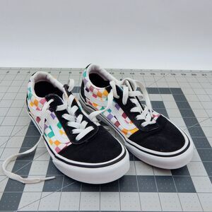 Vans Low Old Skool Rainbow Checkerboard Lace Up Sneakers Youth Missy SZ 3